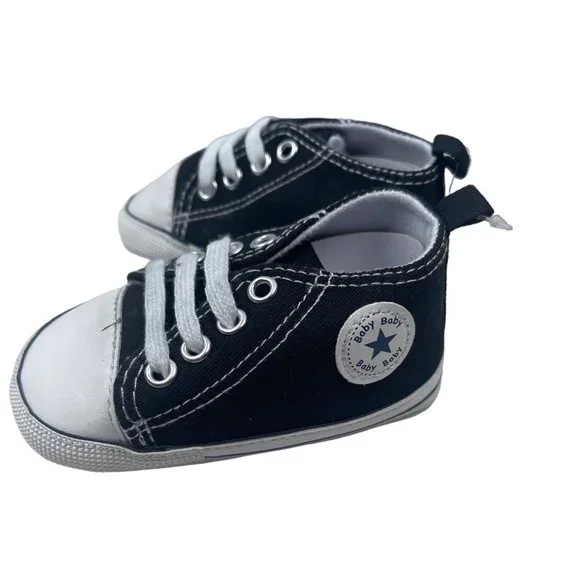 New Baby Canvas Star Black Soft Sole Sneakers Sz 3 - Picture 1 of 5